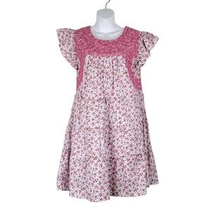 J.MARIE Rosalee Pink Embroidered Floral Flutter Sleeve Tiered Midi Dress SZ SM